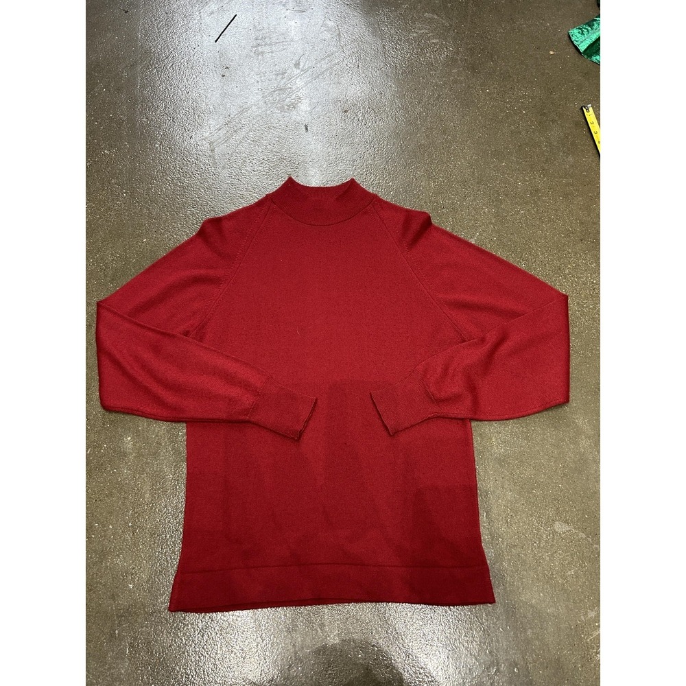 Vintage Puritan Sweater Mens Small Red Mock‎ Neck Tight Knit Pullover Made USA